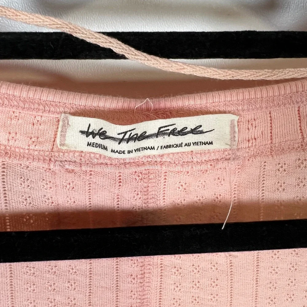 Free People We The Free Pink Pointelle‎ V-Neck Long Sleeve Top OB1817655 Medium